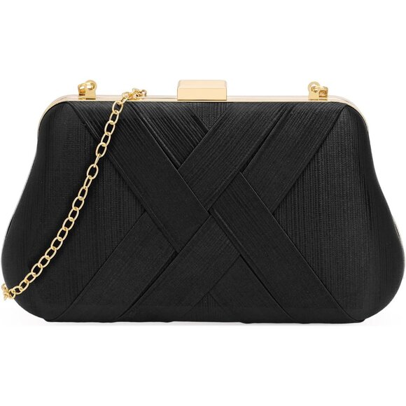 ⚡ Women's Silk Satin Fabric Clutch Crossbody Formal Party Wedding Black Bag - Picture 1 of 7
